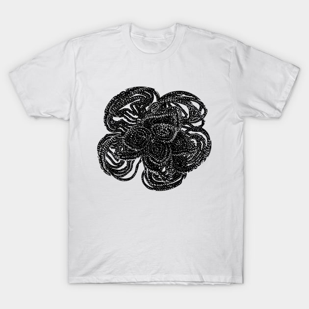 Striking black and white beaded floral design T-Shirt by annaleebeer